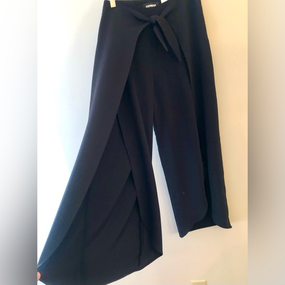 Express Black Wide Leg Tie-Front Jumpsuit Pants